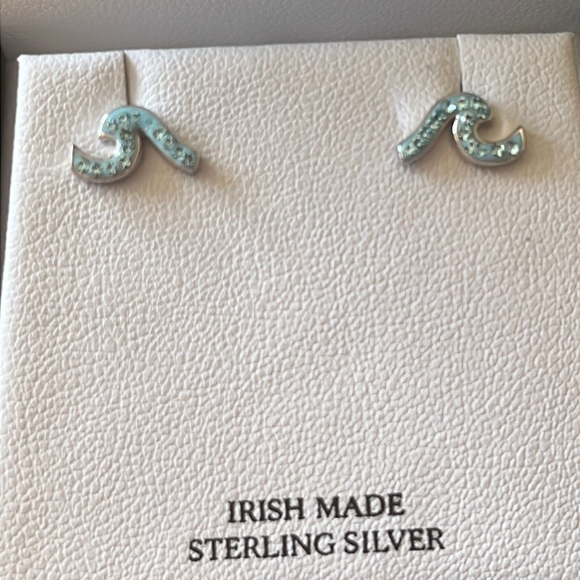 Ocean Jewelry Sterling Silver Aqua Wave Stud Earrings New Never Worn - Picture 2 of 4